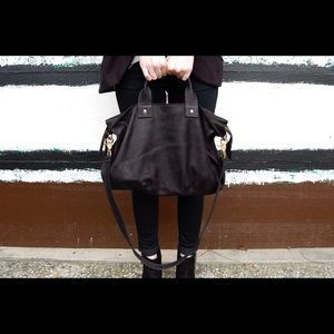 Clare V / Vivier Black Leather Messenger Bag
